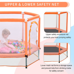 English Elm 55'' Kids Trampoline with Galvanized Steel Frame Foam Padded Enclosure and Ocean Balls Orange MX314556AAG
