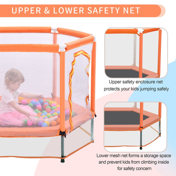 English Elm 55'' Kids Trampoline with Galvanized Steel Frame Foam Padded Enclosure and Ocean Balls Orange MX314556AAG