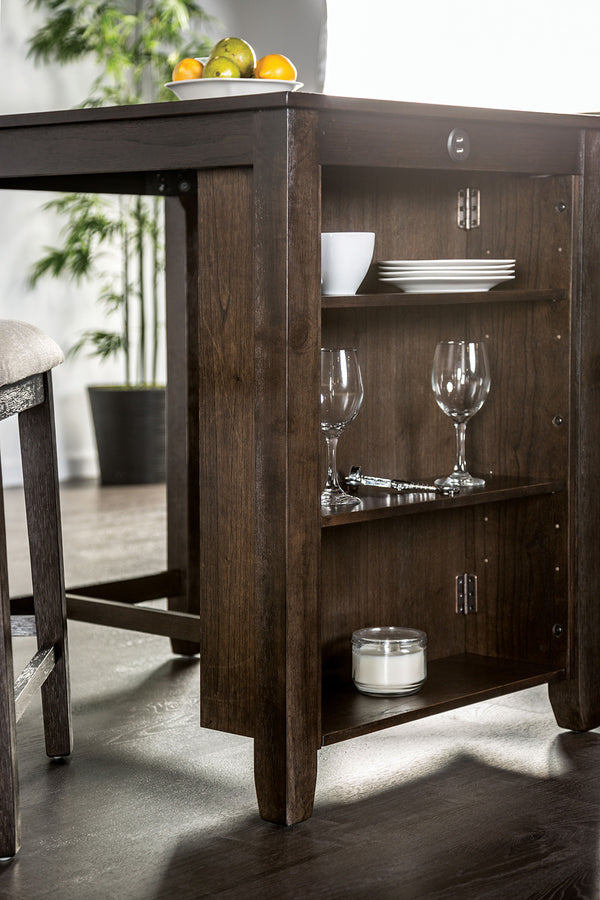 English Elm Transitional Counter Height 3pc Dining Set with USB Charging, Storage Shelves & Padded Seats Cherry,Gray 42 L x 39 W x 13 H B2741P381483