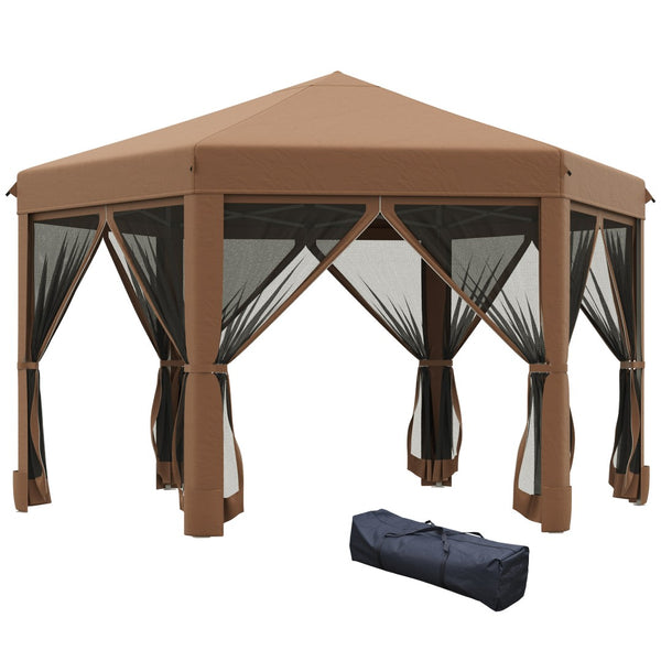 English Elm Outsunny 13' X 11' Hexagonal Pop-Up Gazebo With Adjustable Height, Mesh Sidewalls & Steel Frame W2225P200701-GIGA