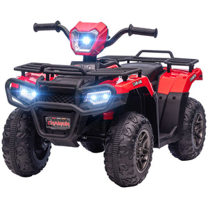 English Elm Aosom 12v Kids Battery Powered Atv Quad with Led Lights Music Usb Treaded Tires W2225P249796