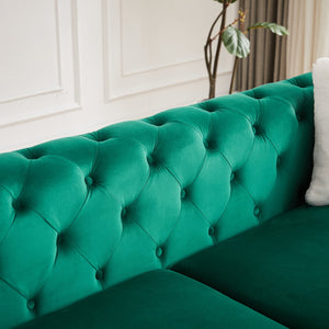 English Elm Fx Chesterfield Sofa Set Tufted Tech Fabric Upholstered Living Room Seating Combo Green W1926S00086