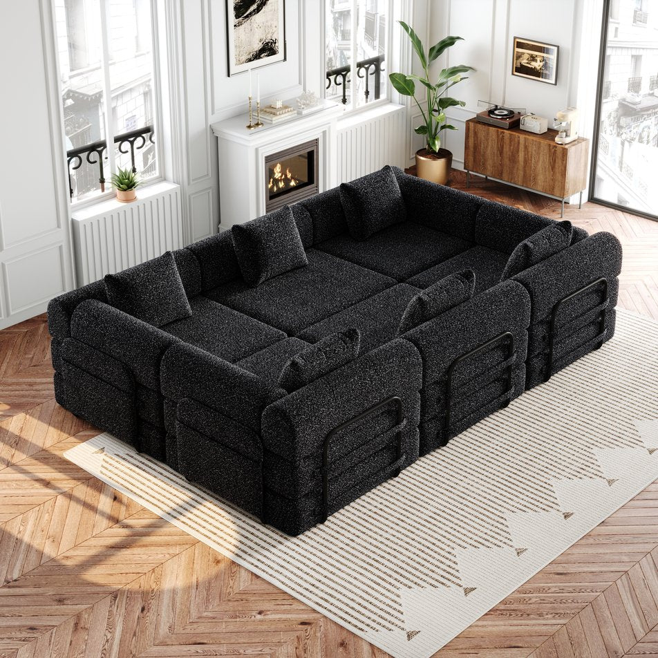 English Elm 6-seater Chenille Floor Sofa Bed with Storage Pockets for Living Room or Study W3505S00004