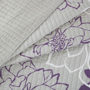 English Elm 6 Piece Printed Cotton Quilt Set With Decorative Pillows In Elegant Taupe Grey And Purple Hues B03597428