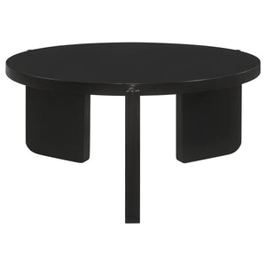 English Elm Lansing Round Rubberwood Coffee and Side Table Set with Sculptural Matte Black Legs B062S01467