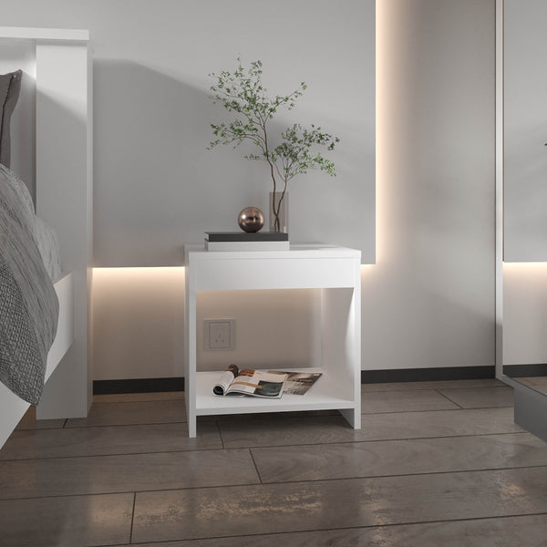 English Elm Night Night Table 16.5"H Engineered Wood Bedside Table with Spacious Shelf, Compact Modern Design White 17.72 L x 15.75 W x 3.54 H B097P250886