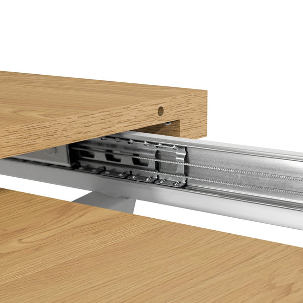 English Elm 47.25" Expandable Dining Table 47.25-63" Natural Wood Finish Retractable Top, Seats 4-6, Metal Base W757P270705