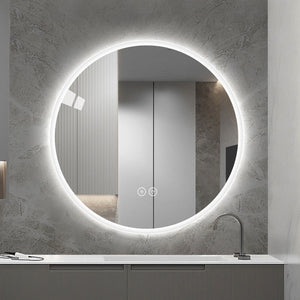 English Elm Round Led Wall Mirror with Dimming Touch Control for Bathroom Vanity or Bedroom W2071P313051