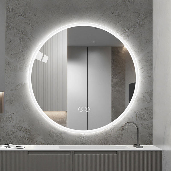 English Elm Round Led Wall Mirror with Dimming Touch Control for Bathroom Vanity or Bedroom W2071P313051