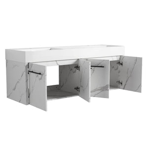 English Elm 60 Inch Wall-Mounted Bathroom Vanity With Double Resin Sinks, Modern Design, Storage & Style W999S00254