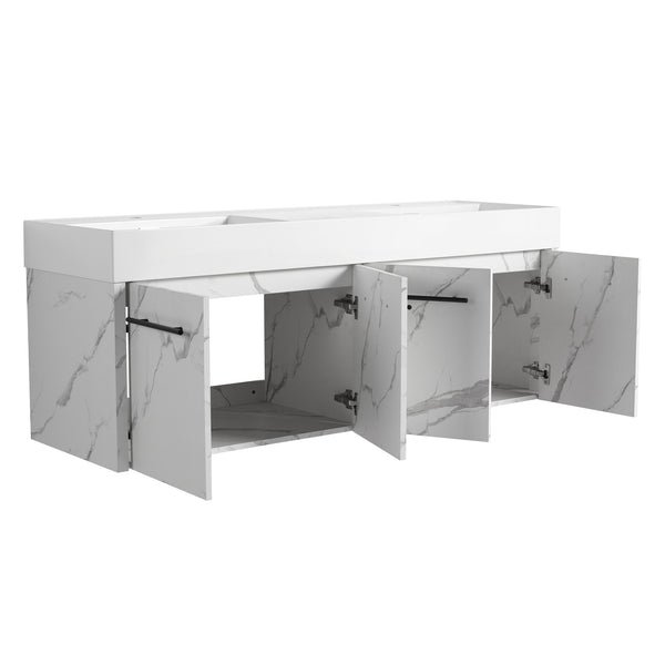 English Elm 60 Inch Wall-Mounted Bathroom Vanity With Double Resin Sinks, Modern Design, Storage & Style W999S00254