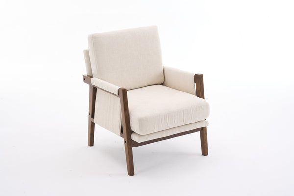 English Elm Mid-Century Solid Wood Accent Chair with Chenille Upholstery, Ergonomic Waist Support, Sturdy 300lb Capacity Beige T3903P372379