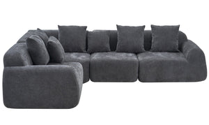 English Elm Oversized Velvet Cloud Sectional with Memory Foam Cushioning and L-shape Chaise Lounge Grey W3728S00014