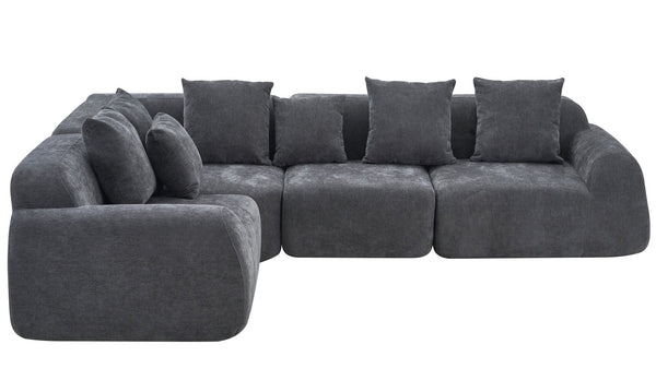 English Elm Oversized Velvet Cloud Sectional with Memory Foam Cushioning and L-shape Chaise Lounge Grey W3728S00014