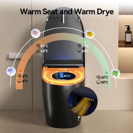 English Elm Unique Intelligent One Piece Toilet with Bidet Warm Air Dryer and Auto Sensor Seat Black W3133P476381