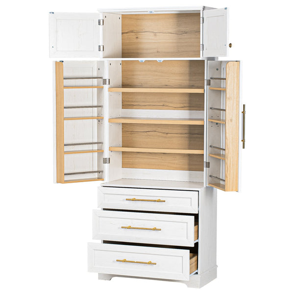 English Elm K&k Farmhouse Pantry Cabinet Tall Freestanding Kitchen Storage with Drawers Shelves White N707P356569W
