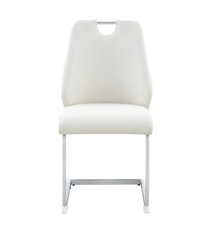 English Elm Dining Chairs Set Of 2 - Modern White Pu Leather With Gold Mesh, Chrome Handle, High Back Comfort W3493P359708