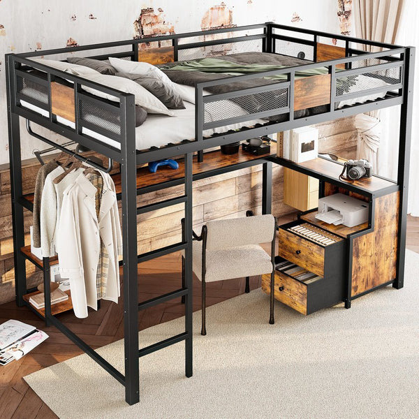 English Elm Twin House Bunk Bed with Slide Storage Stairs and Safety Rails for Kids Rooms W1580S00432