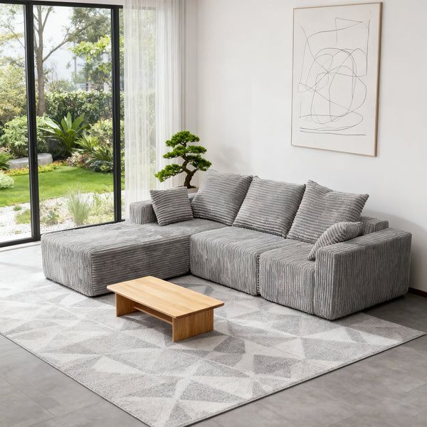 English Elm Corner Modular Sectional Sofa with Plush Fabric Converts to Loveseat or Guest Bed Gray W3064S00002