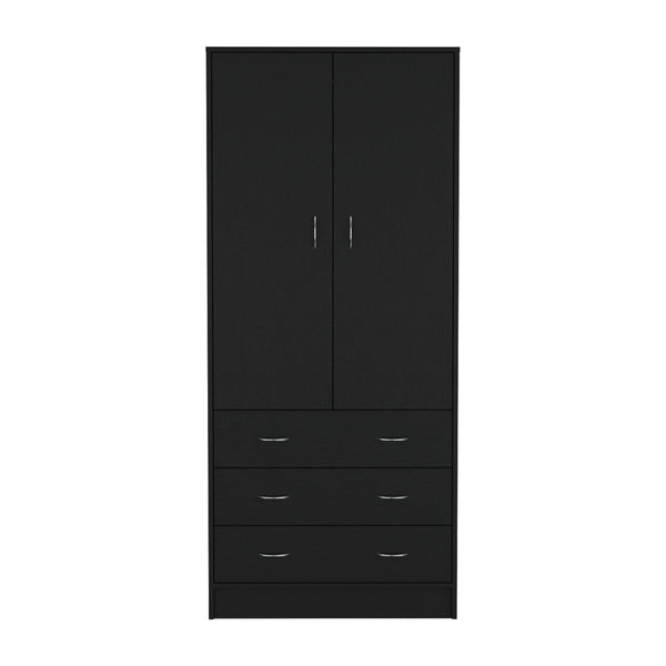 English Elm Armoire Melfa 71" H with 2 doors, 3 drawers and hanging rod for organized, elegant bedroom storage Black 35 L x 24 W x 6 H B097S00121