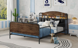 English Elm Full Solid Wood Kids Platform Bed with Guardrail, Low-Profile Durable Pine & MDF, 350LB Capacity Black 58.27 L x 16.93 W x 9.65 H W2593P337445