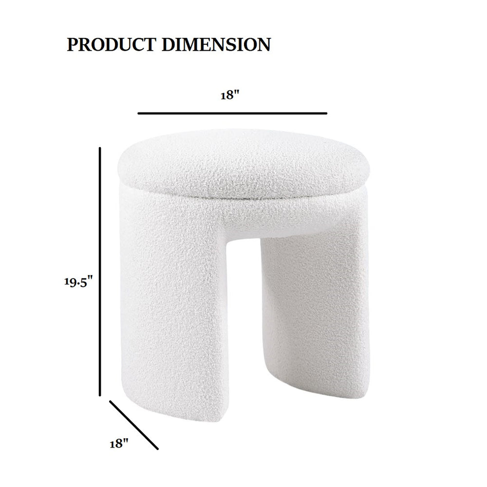 English Elm Contemporary Plush Pleated Round Ottoman Stool with Gold Trim Base, Velvet-Like Accent Seat for Living Room White 19 L x 19 W x 20 H B2741P388366