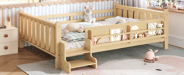 English Elm Queen Bunk Bed with Trundle Solid Pine Kids Car Themed Frame Built-in Bookshelf Light Natural W1580S00538