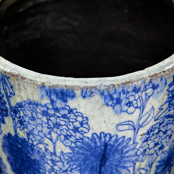 English Elm Set of 4 Terracotta Planters Distressed Blue White Glaze Antique Ceramic Style W2078P495142