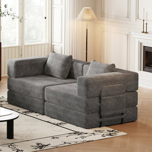 English Elm 72.4 Inch Corduroy Convertible Floor Sofa Bed with Storage Pockets for Any Room W3505P355571