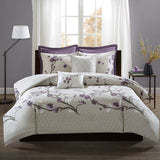 Madison Park Holly Transitional 7 Piece Cotton Duvet Cover Set MP12-4169 Purple/Taupe