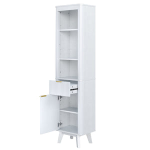 English Elm 68" Tall Fluted Freestanding Storage Cabinet with Drawer and Adjustable Shelf for Bathroom White N817P375218W
