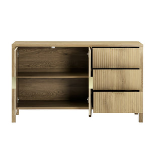 English Elm U-Style Modern Wave-Pattern Sideboard With 3 Drawers, Stylish Buffet Cabinet For Organized Living Spaces N711P345172O-GIGA