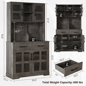 English Elm Pantry Hutch with Fluted Mdf Panels Charging Station Pegboard and Open Shelving T3773P416041