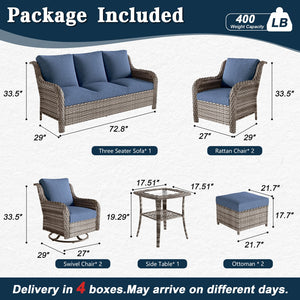 English Elm Jb Outdoor 9 Piece Pe Wicker Patio Set with Swivel Rockers Sofa and Tempered Glass Tables T5925S00005