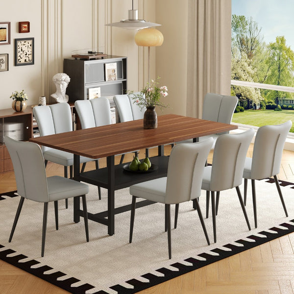 English Elm Table And Chair Set - 71" Walnut Grain Dining Table With 8 Light Gray Ergonomic Chairs For Style & Comfort W1151S04285-GIGA