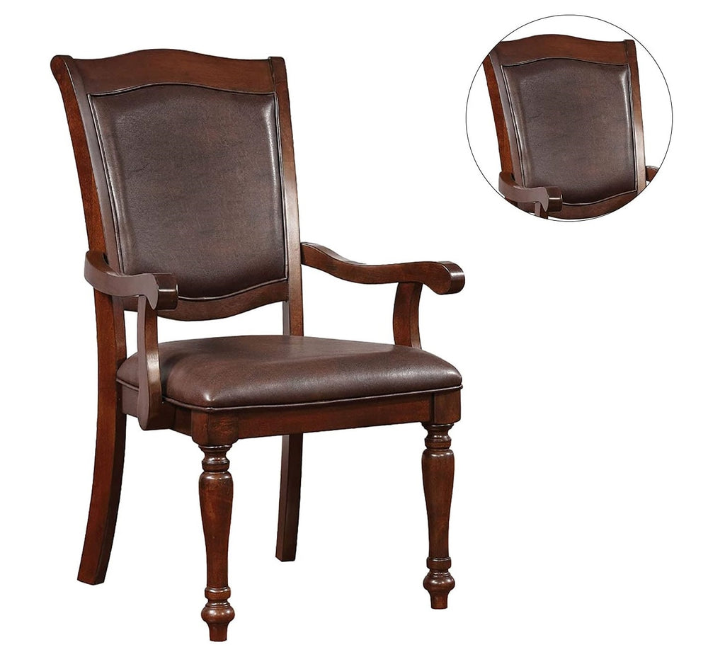 English Elm Luxurious Traditional Brown Cherry Dining Arm Chairs Set of 2 — Solid Wood Turned Legs, Espresso Leatherette Seats, Cushioned Comfort, 24.5"W x 39"H B011P225590