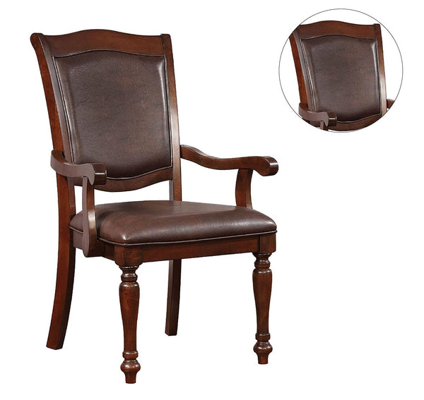 English Elm Luxurious Traditional Brown Cherry Dining Arm Chairs Set of 2 — Solid Wood Turned Legs, Espresso Leatherette Seats, Cushioned Comfort, 24.5"W x 39"H B011P225590