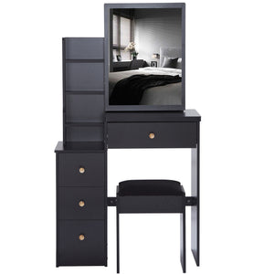 English Elm 29.2" Elegant Space-Saving Vanity Table Set With Stool & Sliding Mirror For Small Bedrooms & Apartments W936P202291