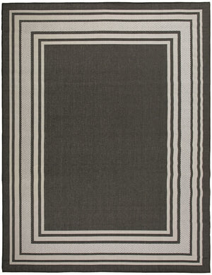 Nourison Horizon Indoor/Outdoor HOZ03 Machine Made Power-loomed Solid Border Indoor/Outdoor Modern Outdoor Rug Black, Black 88% Polypropylene,12% Polyester 841491128152