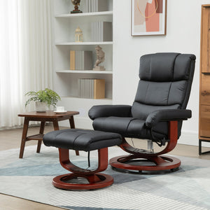 English Elm HOMCOM Manual Swivel Recliner Chair with Footrest and 360° Base, PU Leather, Padded Comfort Black W2225P229611