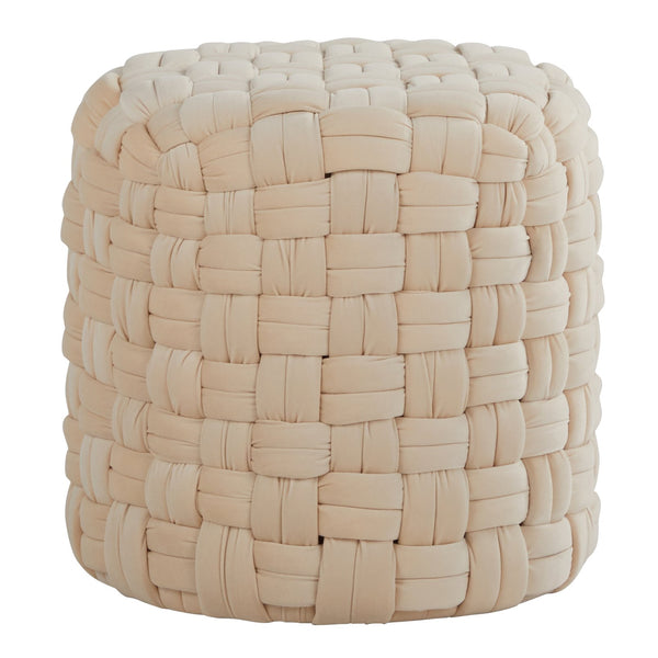 English Elm Braided Round 16" Ottoman In Cream Velvet - Stylish, Versatile Seating & Footrest For Your Home Decor B202P223700