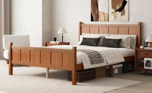 English Elm Queen Platform Bed Shaker Farmhouse Style with Vertical Slat Headboard and Wood Grain Finish Walnut N733P422480D