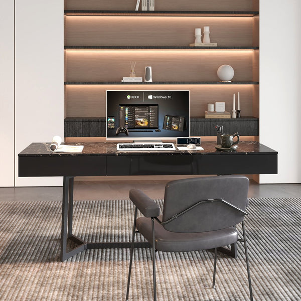 English Elm Modern Black Elegant 70.87" Computer Desk with Y-Shape Metal Legs, Spacious Top for Work & Study W331P286651