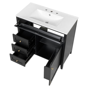 English Elm 36-Inch Black Bathroom Vanity With Sink – Modern Design, 3 Drawers, Adjustable Shelf For Storage N725P350821B