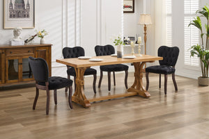 English Elm French Vintage Tufted Upholstered Dining Chair with High-Rebound Foam, Solid Wood Frame, 300lb Capacity Black W1143P214542