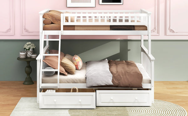English Elm Twin Convertible Bunk Bed with Built-In Rolling Drawers and Solid Pine/MDF Frame, Space-Saving Durable Design White N7090004020K