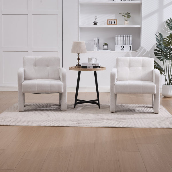 English Elm Modern Chenille Armchair with Ergonomic Curved Armrests, 500lb Capacity, Nordic Minimalist Accent Chair for Living Room Beige W395P380514