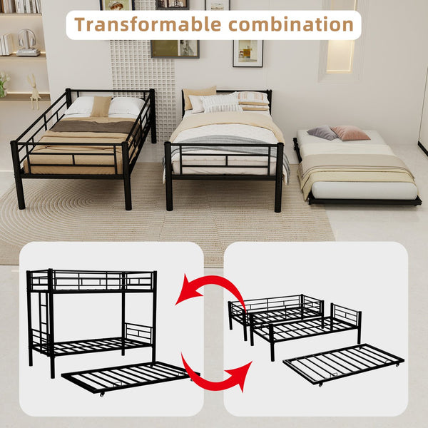 English Elm Heavy-duty Metal Twin over Twin Bunk Bed Black – Rust-Resistant Steel, Safety Rail, Non-Slip Ladder W1935P294225