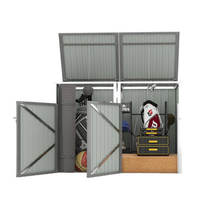 English Elm Garbage Bin Shed Galvanized Steel Enclosure for Two Cans Outdoor Weather Resistant Light Gray W1598P357715