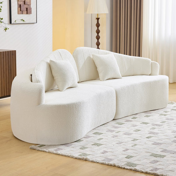 English Elm Curved Four Seat Chenille Sofa with Removable Backrest for Retro Apartment Living White W3612S00043